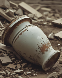 imagem de uma urna deitada em meio a destroços