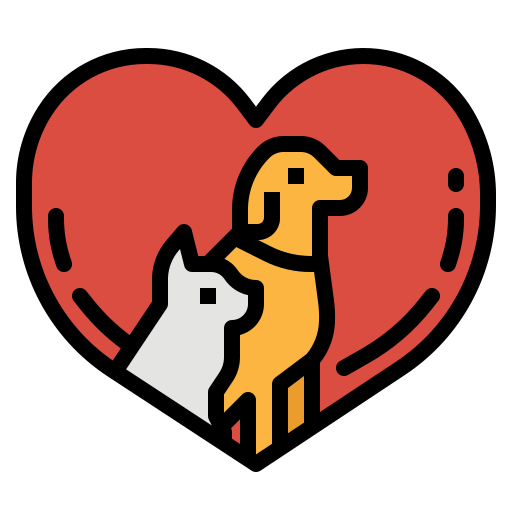 ícone de dois cachorros em um coração vermelho